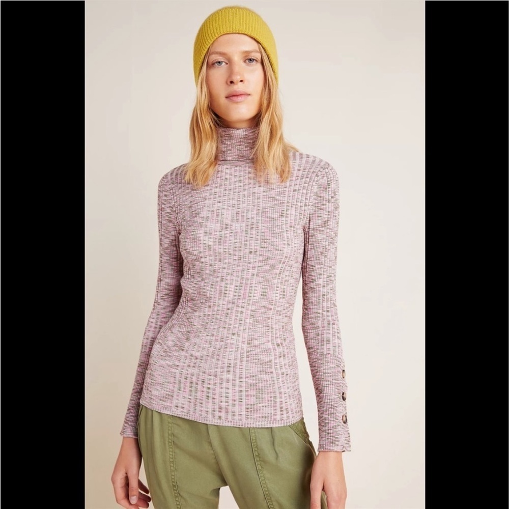 Anthropologie Ribbed Knit Slim turtleneck Top M NWT